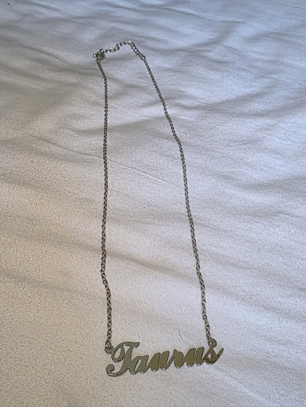 Taurus Script Silver Tone Necklace